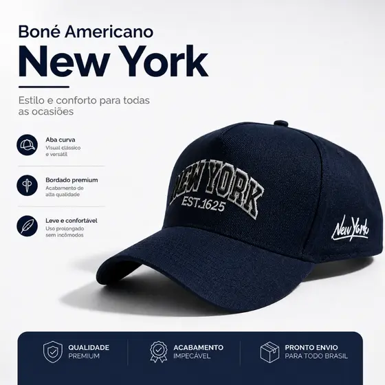 Boné SNAPBACK NY Americano Aba Curva Bordado Alta Definição Masculino Feminino