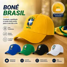 Boné Brasil Unissex Bordado Premium Ajustável e Confortável Aba Curva Seleção