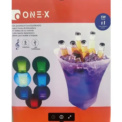 Balde de gelo LED ONEX com alto-falante Bluetooth, balde de gelo, recipiente para bebidas, mudança de várias cores, barra inicia