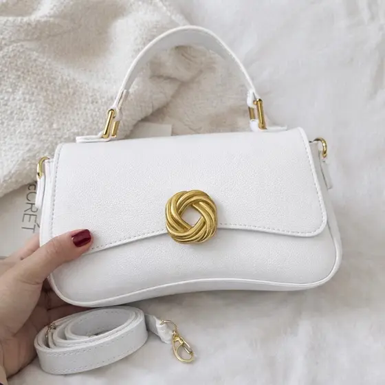 Bolsa Feminina Elegante com Alça Dupla Transversal e Detalhe Dourado Envio Rápido