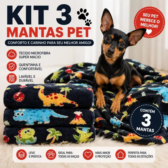 KIT 3 COBERTOR MANTA PET BEBE SORTIDAS  MACIA PORTE PEQUENO 80CM X 60CM  - PROMOÇÃO