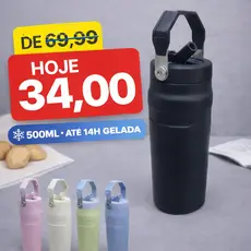 OFERTA LANÇAMENTO | Garrafa Térmica Aerolight 500ML | Inox Flip Straw | Canudo Embutido e Alça Antivazamento |
