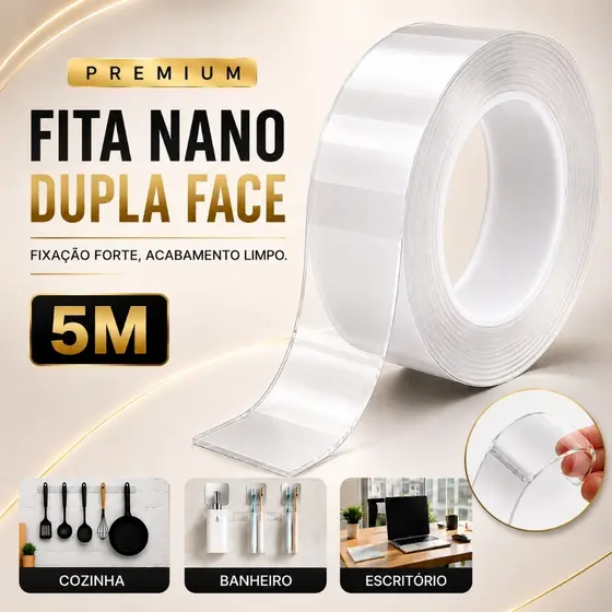 Fita Dupla Face Extra Forte Transparente NanoGel Silicone Mágica Adesiva Cola na Parede Móvel Porta