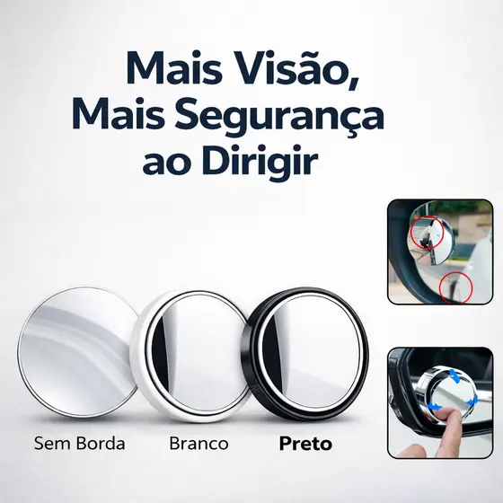1 par - Espelho Retrovisor Carro Moto  Fixo Móvel Auxiliar Externo Pontos Cegos 5cm Universal Carpei