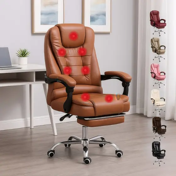 Cadeira de Massagem Presidencial Com Massageador 7 Pontos Ergonômica Reclinável Apoio Pés e Braços