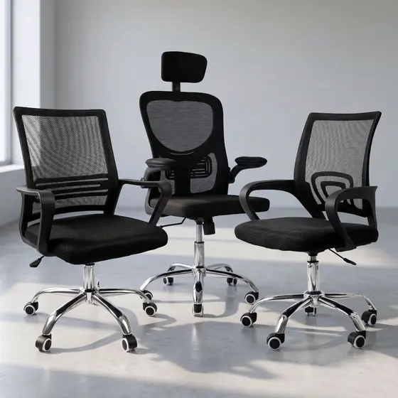Cadeira de Escritório Diretor Secretária Executiva Office Giratória Base Cromada Tela Mesh Preta Ergonômica