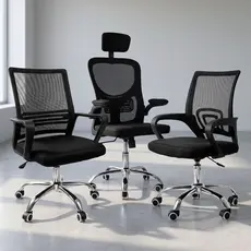 Cadeira de Escritório Diretor Secretária Executiva Office Giratória Base Cromada Tela Mesh Preta Ergonômica