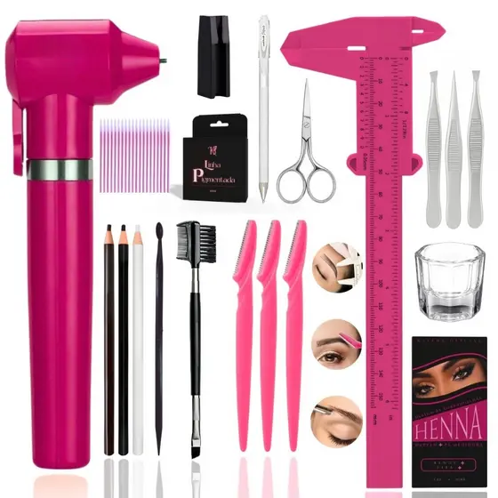 Kit Design de Sobrancelha Profissional Completo Linha Mixer Navalha Pinça Caneta Branca Apontador