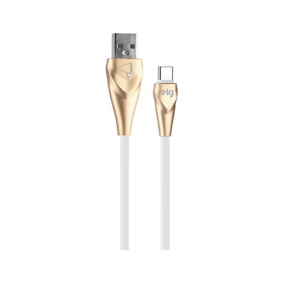 Cabo USB Tipo-C, Carga Rápida 15W 3A, Conectores em Liga de Alumínio, 1 metro, Dourado, ALCWH, ELG