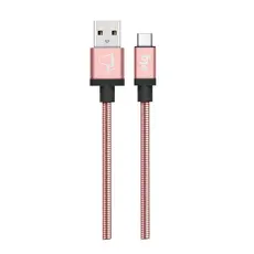Cabo USB Tipo-C, Sincronização e Recarga 15W 3A, Aço Inox, 1 metro, Rose Gold, INXC10RG, ELG