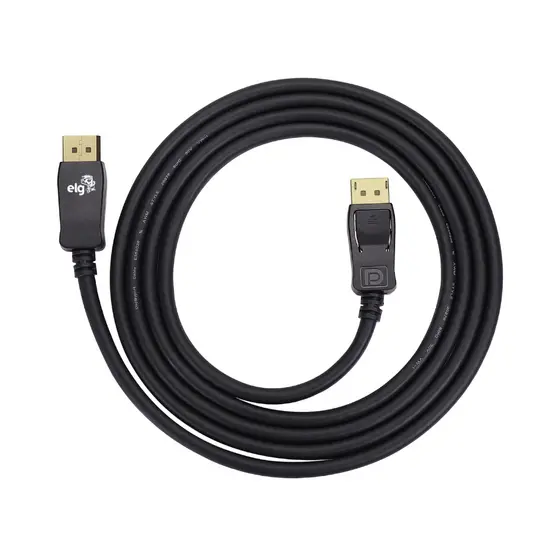Cabo DisplayPort 1.4, 8K 60Hz, 4K 144Hz, Ultra HD, Dolby 7.1, Alto Padrão, 2 Metros Preto DP1420 ELG