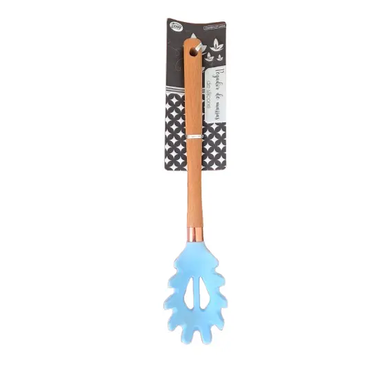 Pegador de Massa Silicone 31,5cm Cabo de Madeira Resistente ao Calor Macarrão Espaguete Premium