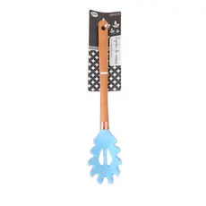 Pegador de Massa Silicone 31,5cm Cabo de Madeira Resistente ao Calor Macarrão Espaguete Premium