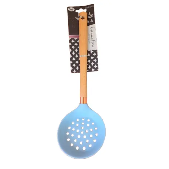 Escumadeira de Silicone 32cm Cabo de Madeira Antiaderente Cozinha Resistente ao Calor Premium