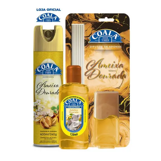 Kit Coala Aerossol + Difusor de Aromas + Limpador Perfumado de Ambientes - Ameixa Dourada