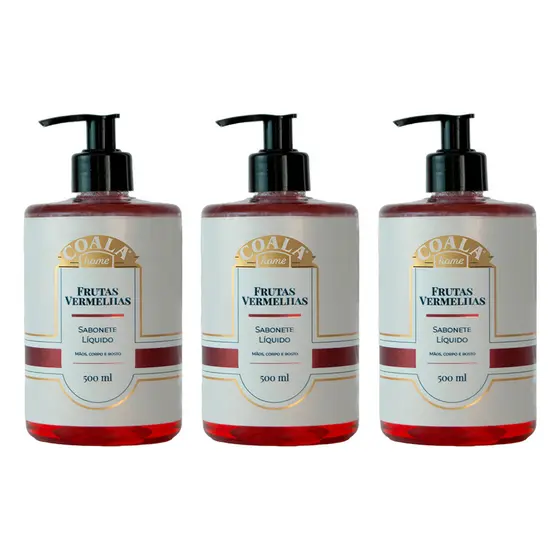 Kit 3 Unidades Sabonete Líquido Frutas Vermelhas 500 ml