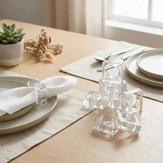 Kit 8 Anéis Guardanapo Minimalista Mesa Posta Cristal