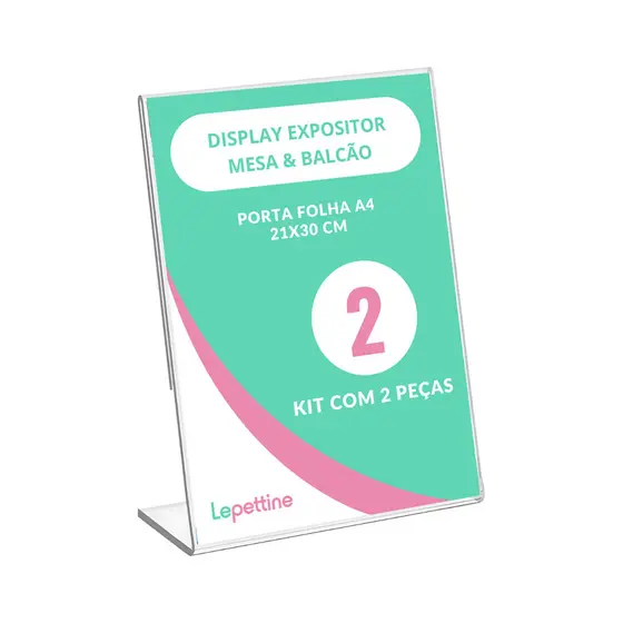 Kit Display Expositor Acrílico A4 Em L Ps Cristal Mesa Balcão com 2 unidades