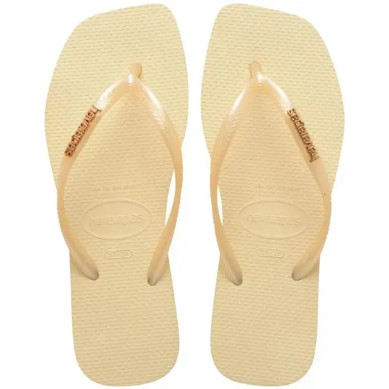 Chinelo Havaianas Slim Square Logo Metallic Feminino - Creme