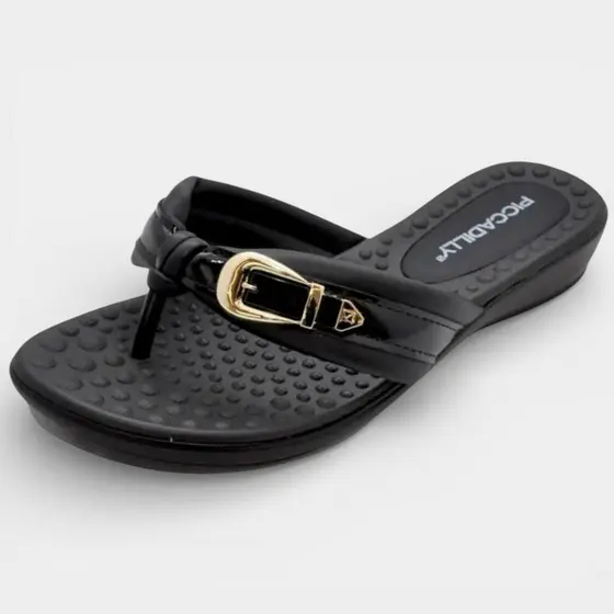 Chinelo Anabela Piccadilly Fivela Feminino - Preto