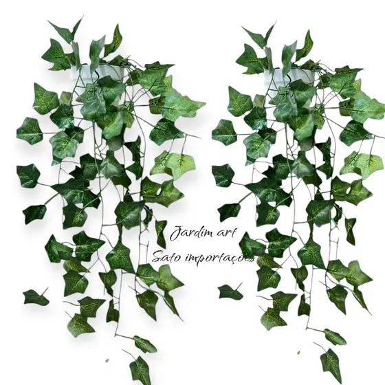 2 Kits Planta Decorativa + Vaso Branco Liso com 1 Pendente Artificial Folhas de Hera
