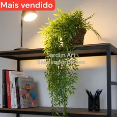 Planta Pendente Artificial Realista Estilo Bambu com Vaso Decorativo PT11