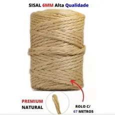 Corda de Sisal Natural 6mm Rolo 1kg Com 67 metros Arranhador Gatos Artesanato Em Geral