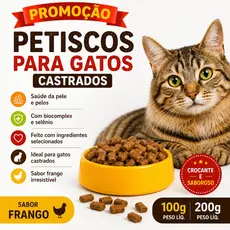 200GR PETISCO Pastelzinho Recheados Castrado Frango para Gatos Adultos e Filhotes