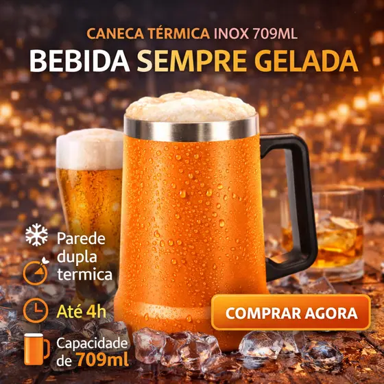 Caneca Térmica Inox 709ml Para Cerveja Chopp Copo Térmico Com Alça