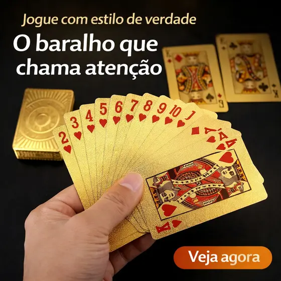 Baralho Dourado Impermeável 54 Cartas | Plástico Premium Resistente Água Poker Truco Luxo