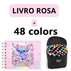 Kit Livro de Colorir Infantil Rosa LIL. STI. + 48 Canetas Dupla Ponta | Estojo | Criativo