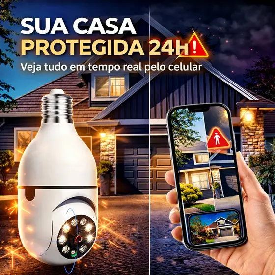 Câmera Lâmpada WiFi 360° Full HD com Visão Noturna e Áudio – Segurança Inteligente pelo Celular