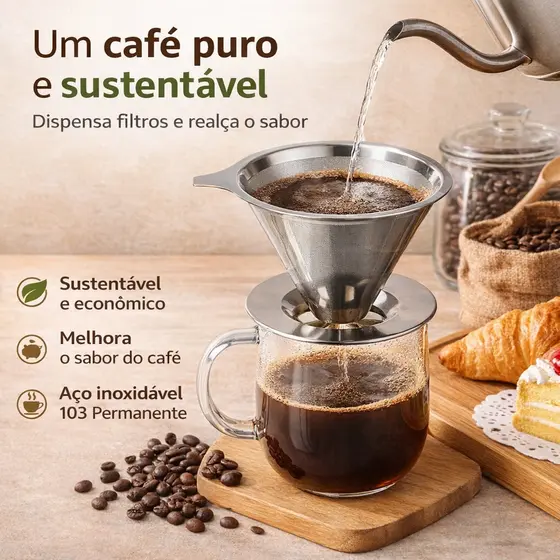 Coador de Café Inox 103 Permanente Reutilizável Sem Filtro Papel Econômico