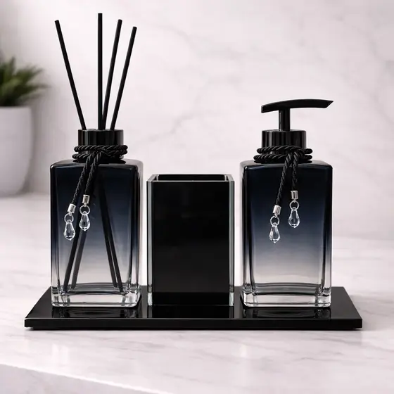 Kit Lavabo Luxo Difusor de Varetas e Saboneteira Porta Escova Bandeja