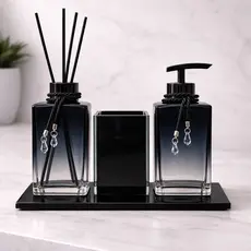 Kit Lavabo Luxo Difusor de Varetas e Saboneteira Porta Escova Bandeja