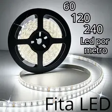 Fita 60 120 e 240 LED 3528 12V Branco Frio 6K IP20 5 Metros de Iluminação Decorativa  Econômica