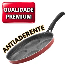 Frigideira Vermelha 4 Ovos e Hambúrgueres Teflon Premium Antiaderente Frita sem oleo e sem Grudar