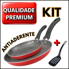 Frigideira Francesa Vermelha Teflon Antiaderente Kit  22 cm e 18 cm Alta Qualidade e Design Moderno mais Espatula