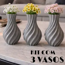 Kit 3 Vasos Decorativos Espiral 3D Moderno para Mesa e Sala Decoração Flores e Plantas