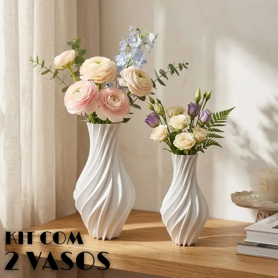 Kit 2 Vasos Decorativos Espiral 3D Cachepot Moderno para Mesa E Sala Decoração Plantas e Flores