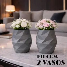 Kit 2 Vasos Decorativos Geométricos 3D Cachepot Moderno para Sala e Mesa Decoração Plantas e Flores