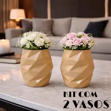 Kit 2 Vasos Decorativos Geométricos 3D Cachepot Moderno para Mesa e Sala Decoração Plantas e Flores