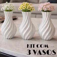 Kit 3 Vasos Decorativos Espiral 3D Moderno para Sala Mesa Decoração Flores e Plantas