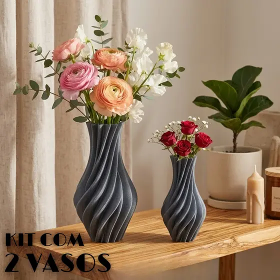 Kit 2 Vasos Decorativos Espiral 3D Cachepot Moderno para Decoração Sala e Mesa Plantas e Flores