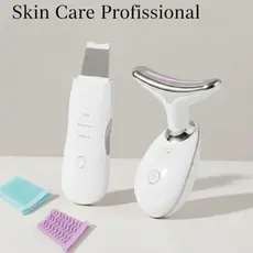 Kit Skin Care Profissional Espátula Ultrassônica Remove Cravos + Massageador Facial Lift LED