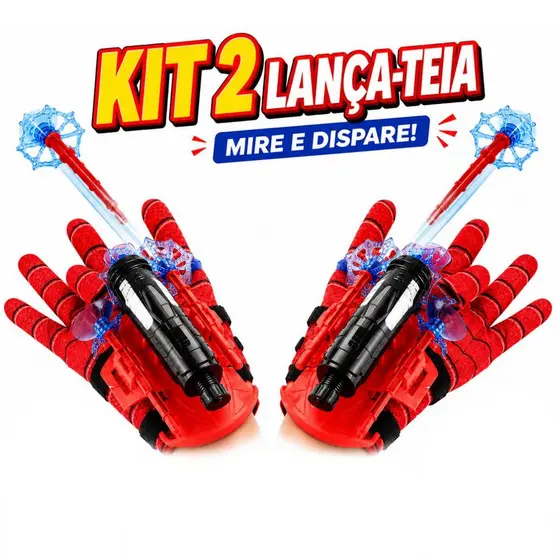 Kit 2 Luvas Lançadoras de Teia com Cordinha Dardos Ventosa Brinquedo Infantil