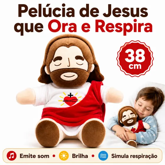 Brinquedo De Jesus Boneco Pelucia Brilha Toca Musica E Respira 38cm Boneco Para Criança Dormir