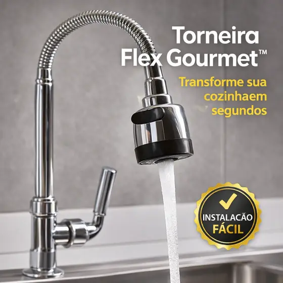 Torneira Flex Gourmet™ Inox 360° com Ducha – Extensor de Torneira Universal com Alta Pressão e Instalação Fácil