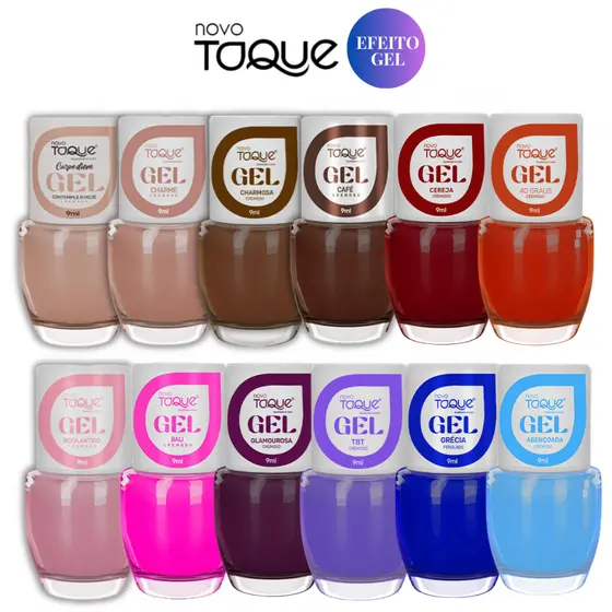 Esmalte Efeito Gel Novo Toque Kit 12 Cores Sortidas Seca Sem Cabine Manicure Pedicure Lançamento