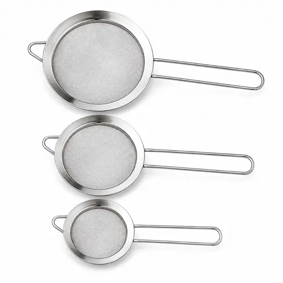 Kit 3 Peneiras Coador Aço Inoxidável Para Cozinha 8cm 10cm 12cm Peneira de Cozinha